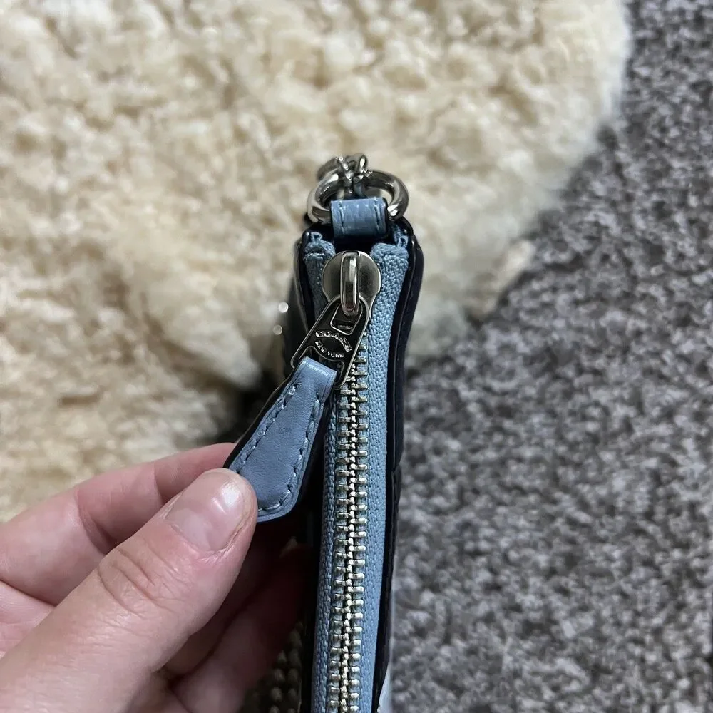 Rare Coach Colorblock Wristlet Pebbled Leather Cornflower Blue Suede Snake Y2K
